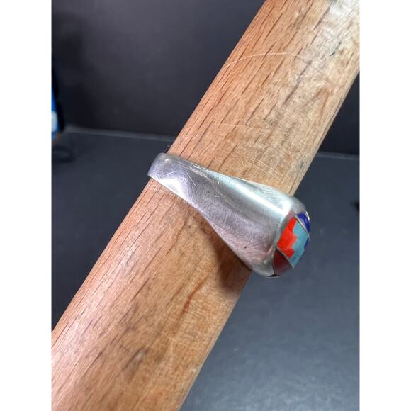 Vintage dead stock 925 Sterling Silver Southwest Mosaic Inlay Ring Size 7 - Picture 9 of 15